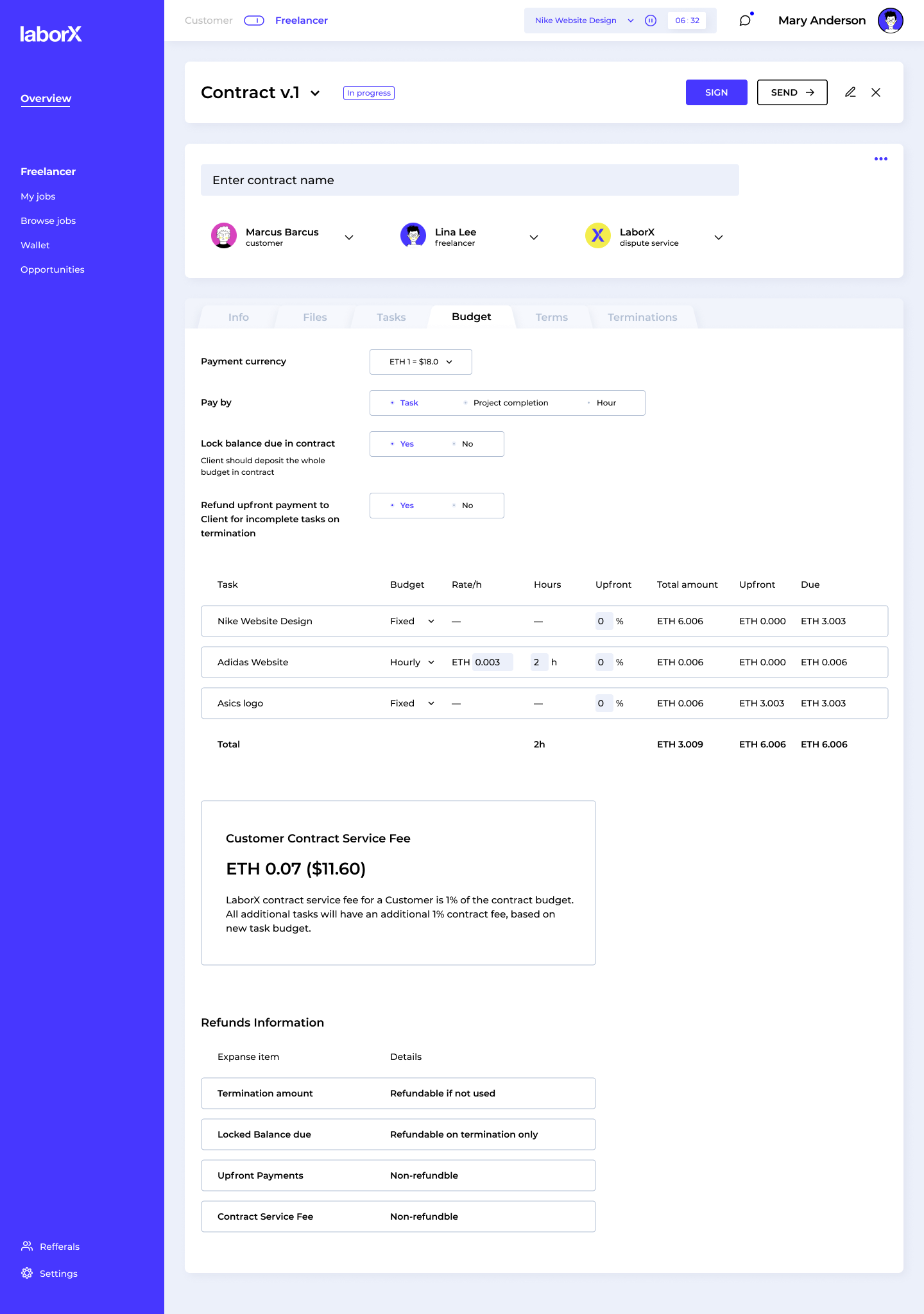 Contract page