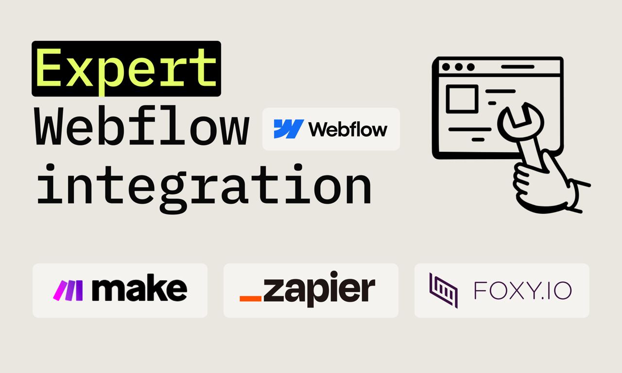 I will write/integrate/fix custom JS code/API  on Webflow website: FoxyCart, Zapier, make.com and other