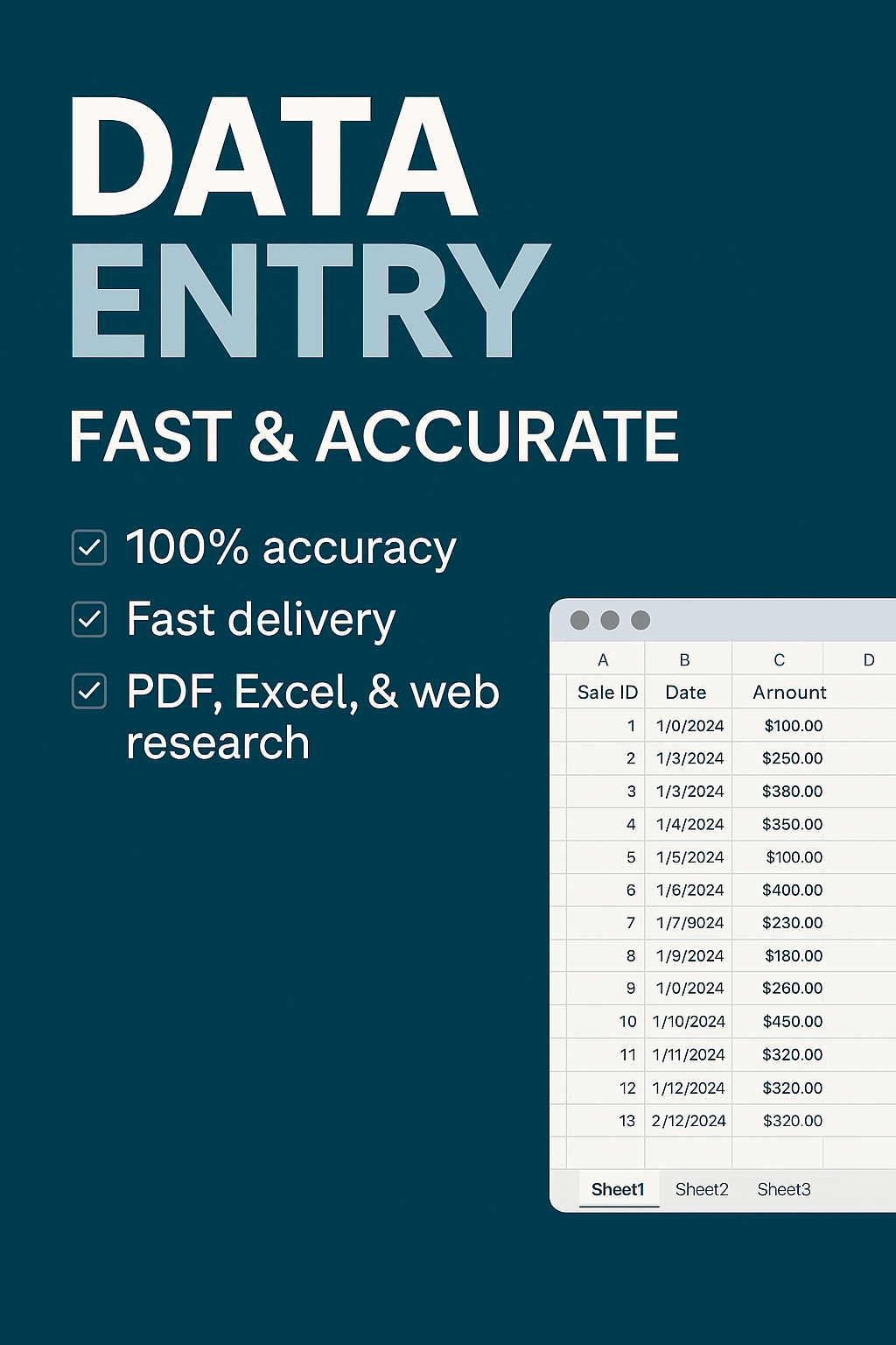 I will do accurate and fast Data Entry, Web Research, and PDF to Excel conversion