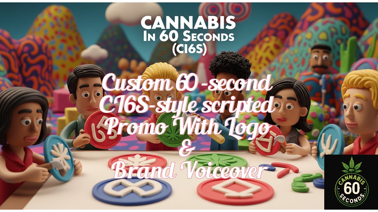 Custom 60-Second 'Cannabis In 60 Seconds' (CI6S) Style Promo with Logo and Brand Voiceover