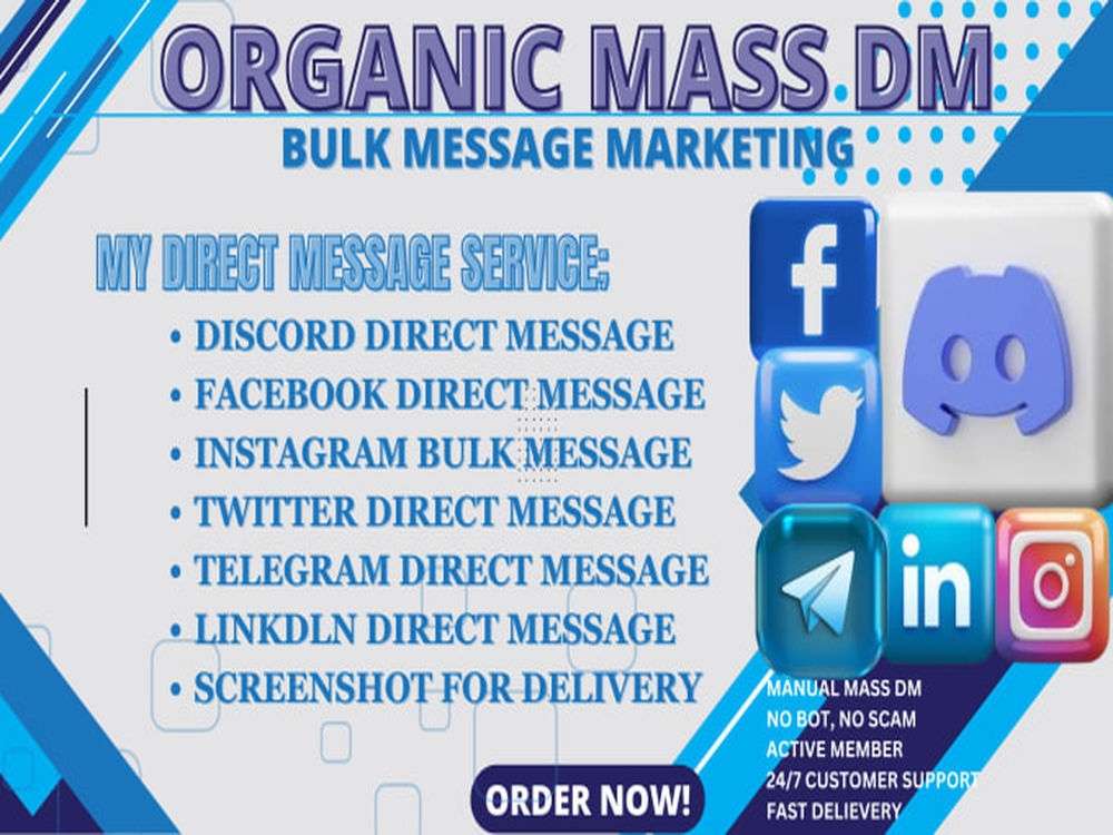 I will do facebook mass dm, instagram mass dm, Twitter mass dm, telegram mass dm, mass dm to your Targeted Audience