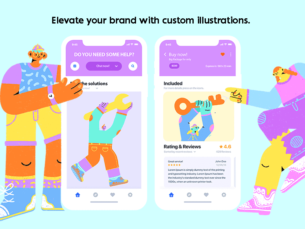 I will create  colorful modern illustrations for website and apps