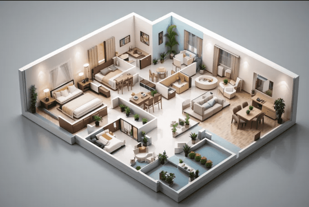 I will do architectural isometric 3d floor plan interior exterior in revit sketchup