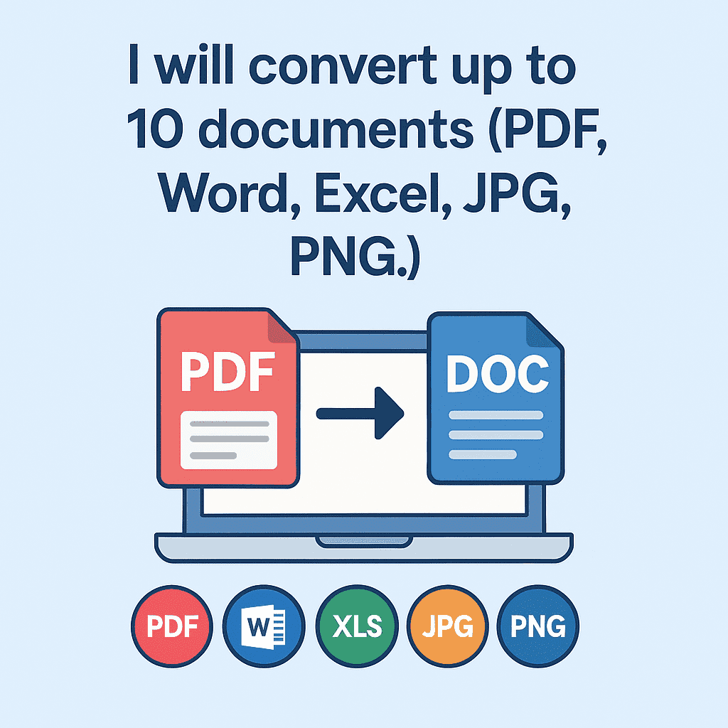 I will convert up to 10 documents (PDF, Word, Excel, JPG, PNG…)