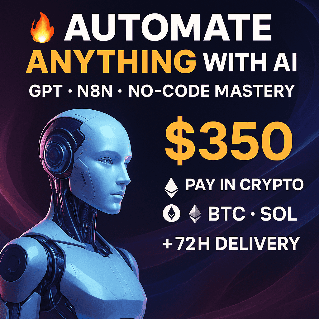 I will build custom AI & no‑code automations (GPT, n8n, Make) — pay $350 in ETH, BTC or SOL