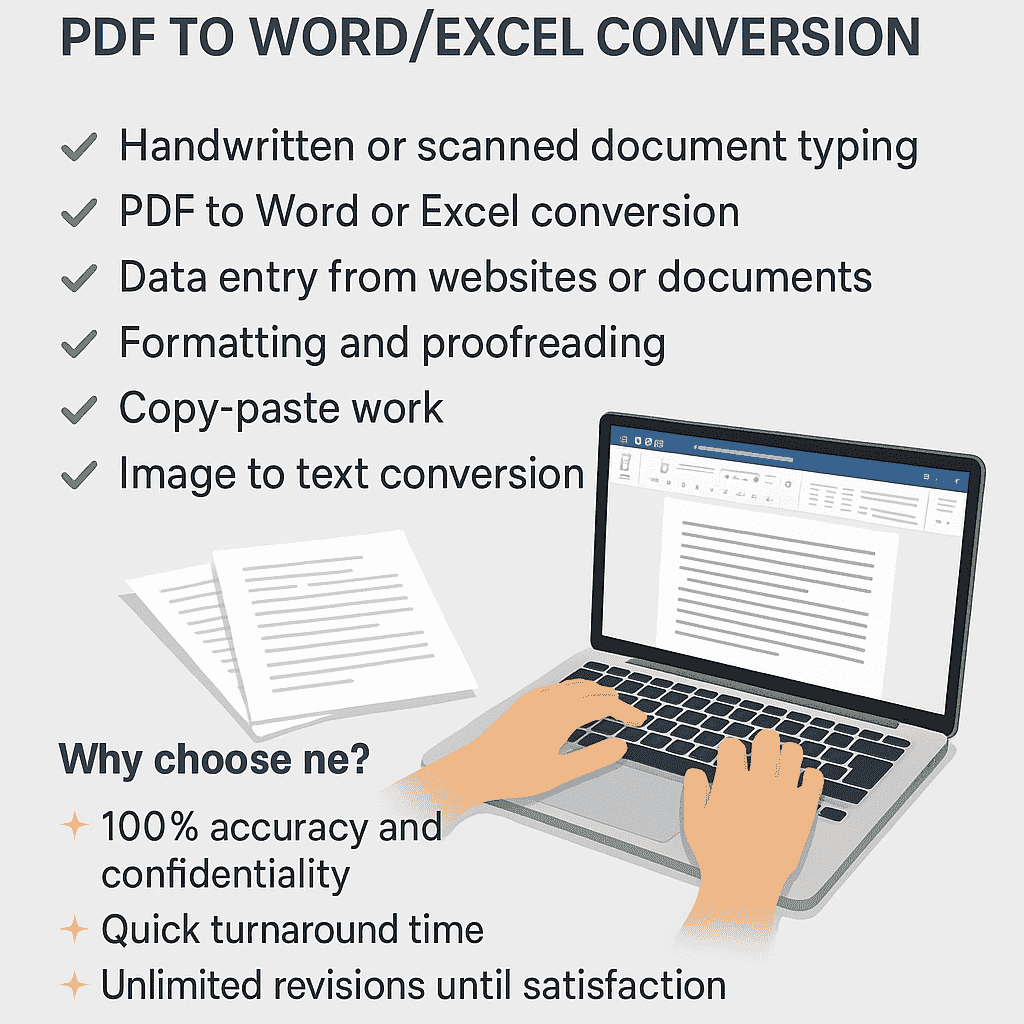 Fast & Accurate Typing | Data Entry | PDF to Word/Excel Conversion