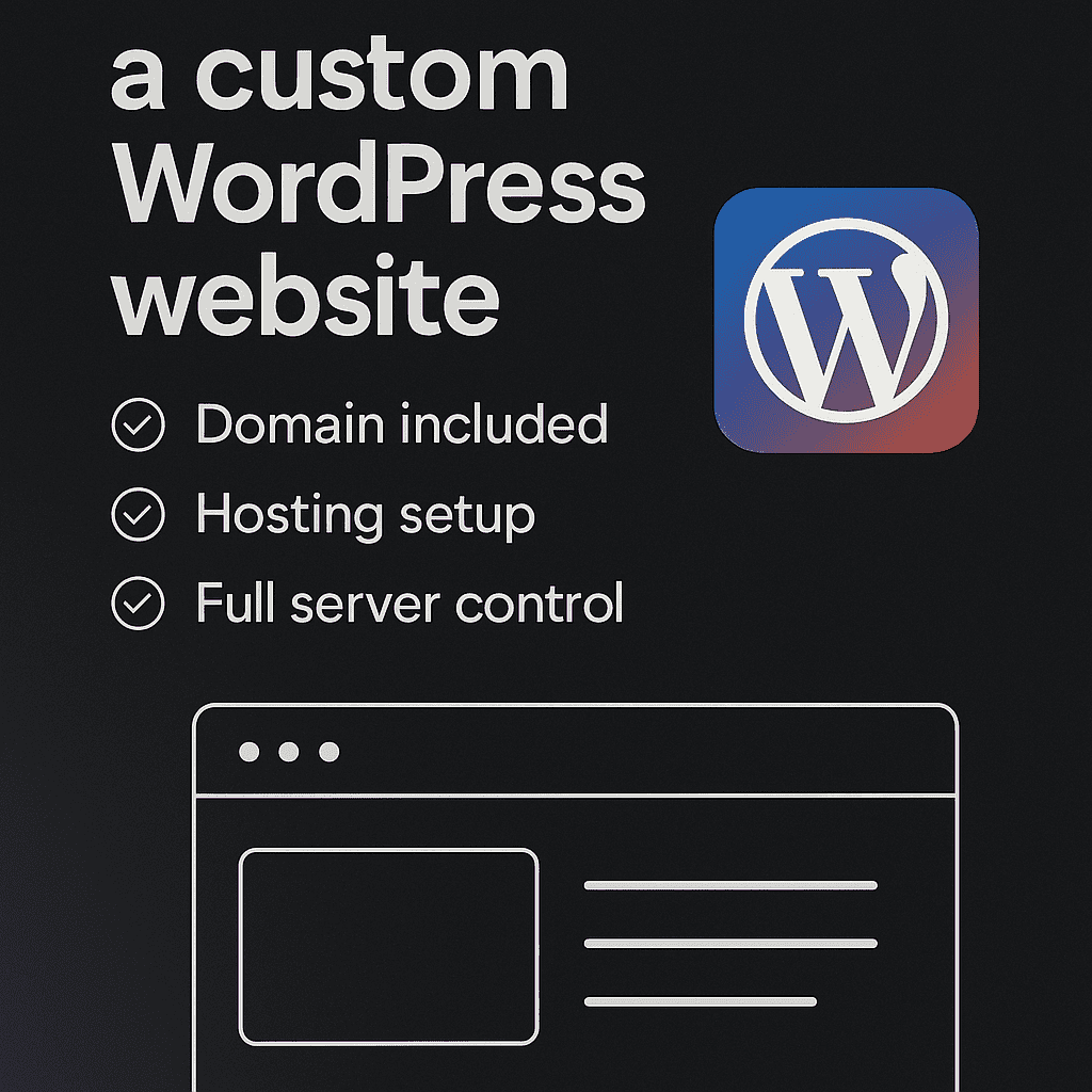 I will create a custom WordPress website with hosting and domain included