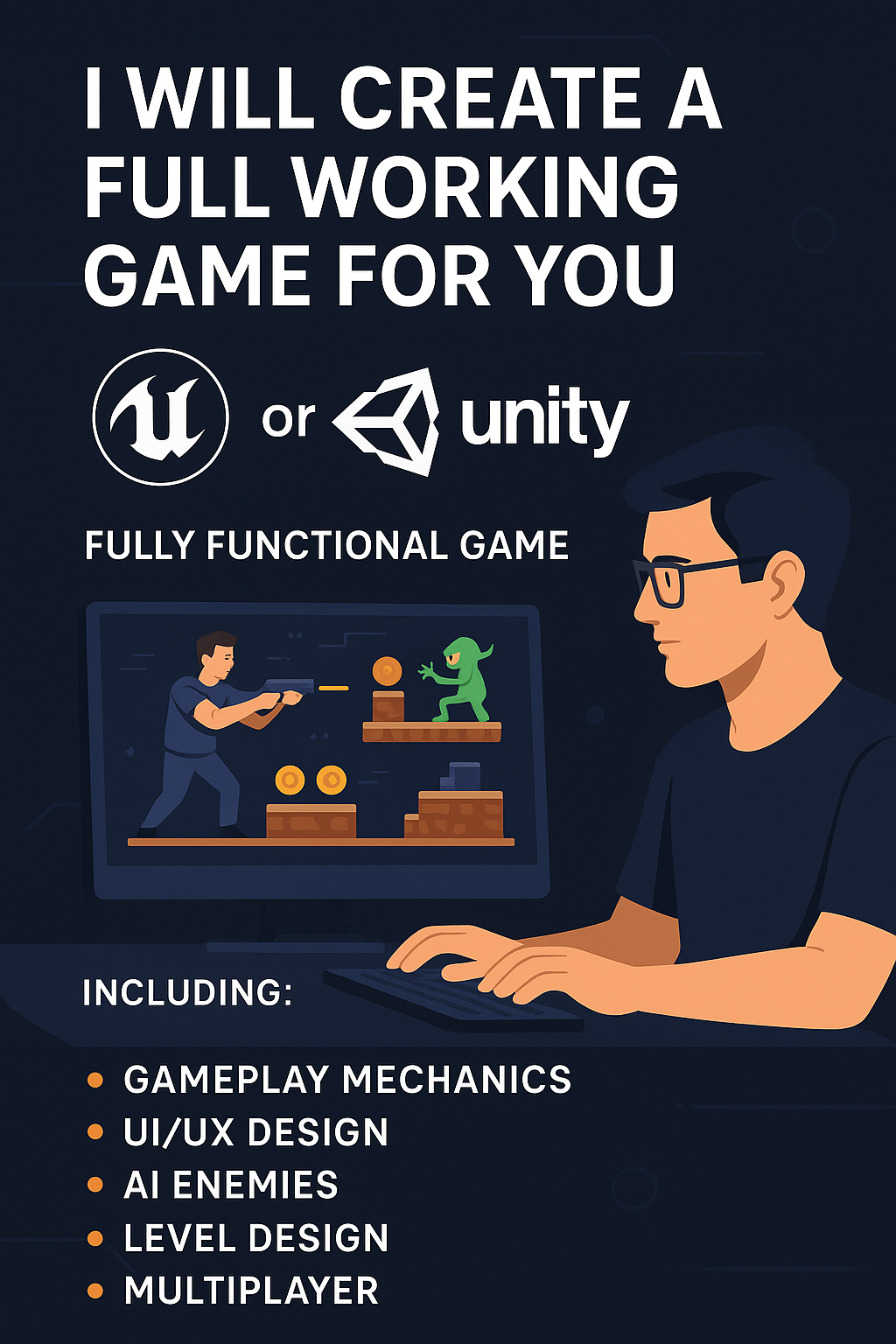 I Will Create a Fully Functional Game in Unreal Engine or Unity