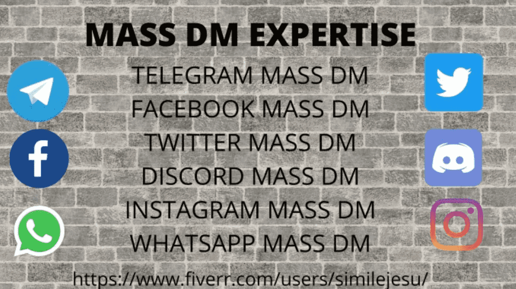 I will do nft discord mass dm, telegram mass dm, twitter mass dm, facebook mass dm, instagram mass dm,