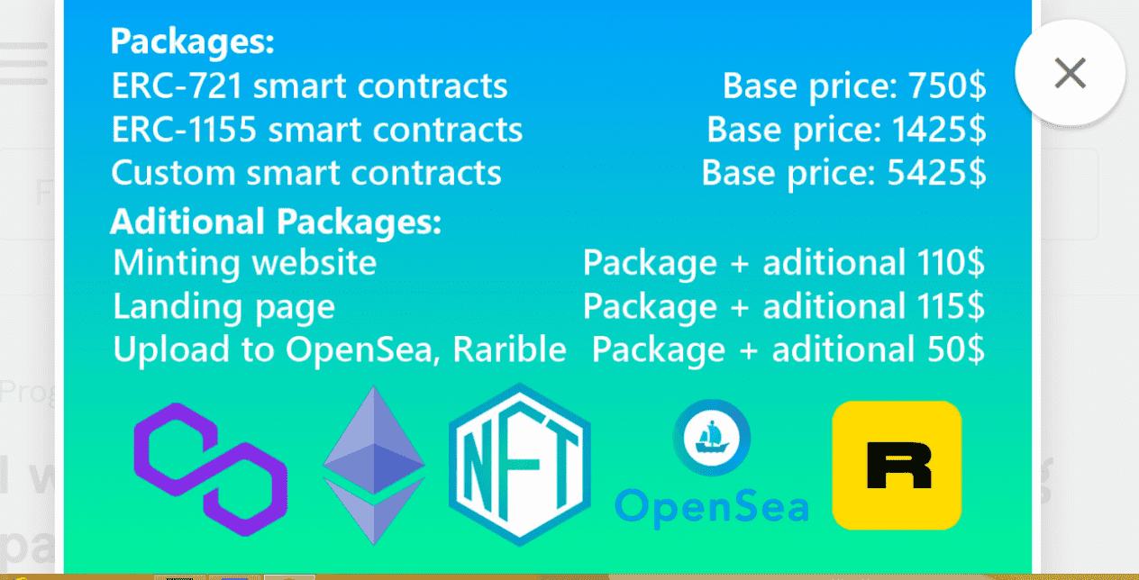 I will create a nft smart contract, landing page