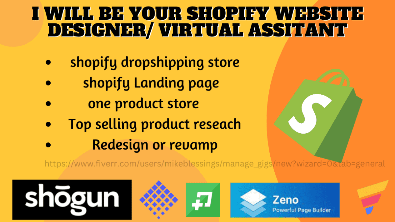 I will be shopify website design redesign landing page shopify virtual assistance