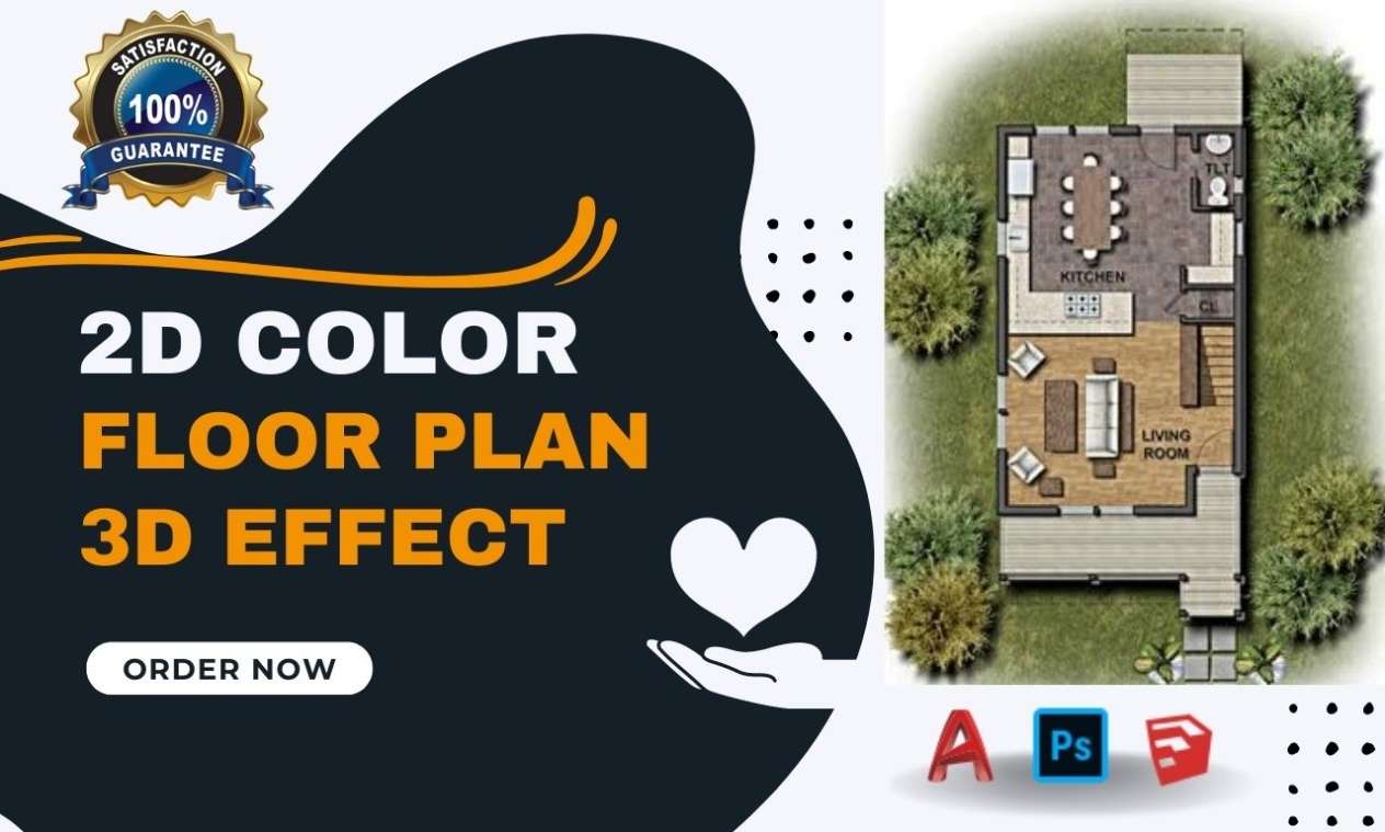I will do 2d color floorplan with 3d effect