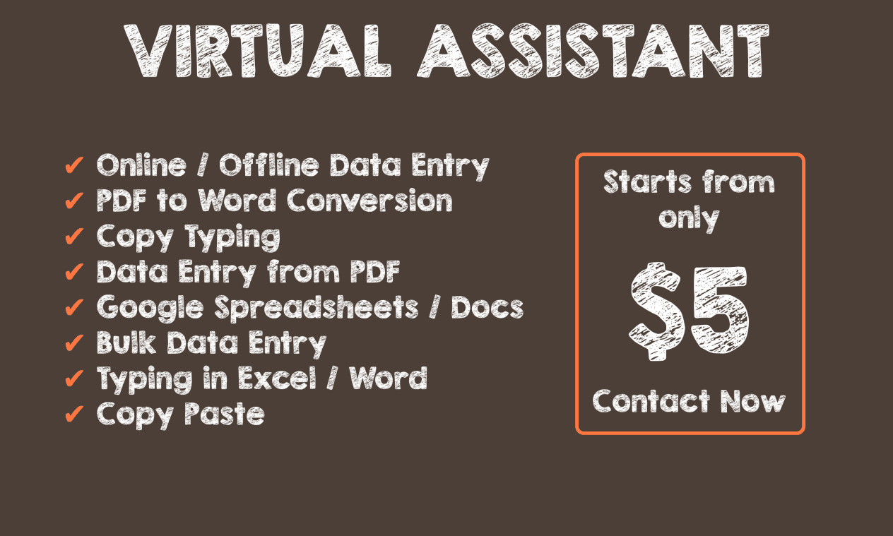 I will be virtual assistant in your Data Entry.