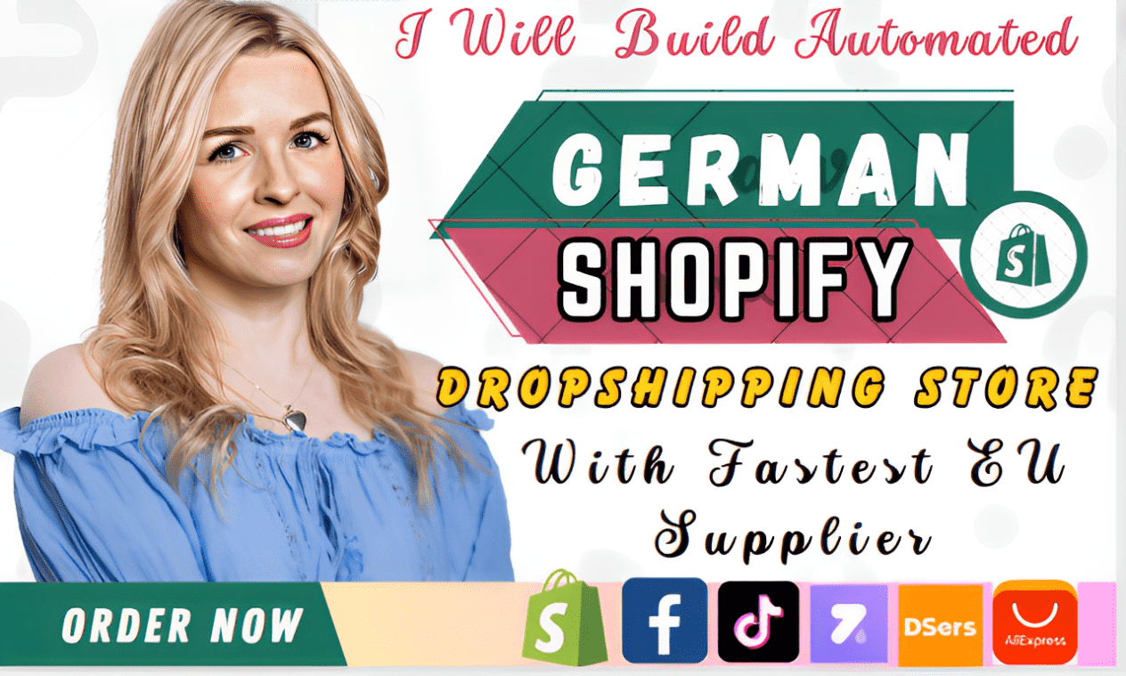 I will create a german shopify dropshipping store with eu supplier, shopify website