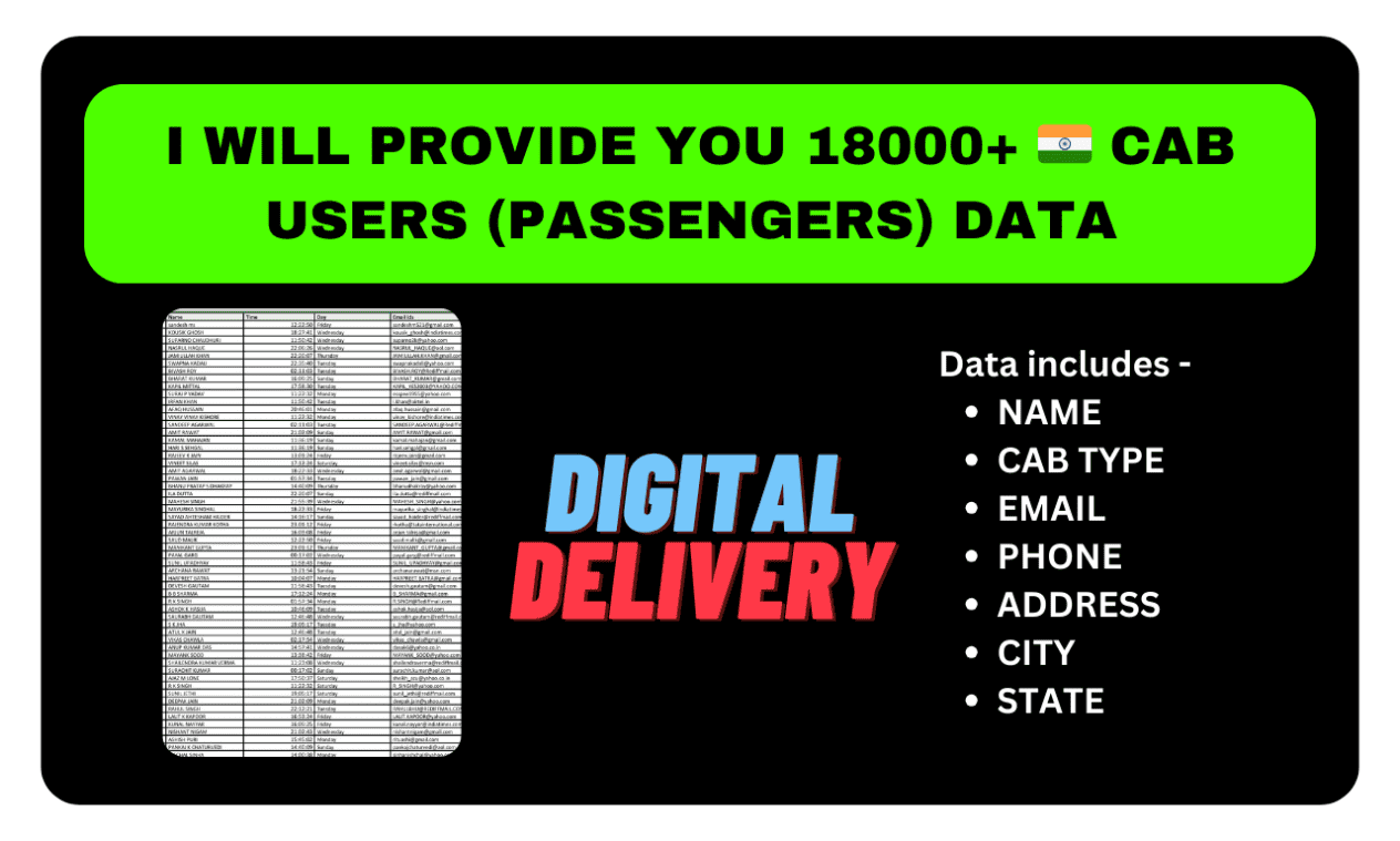 I WILL PROVIDE YOU 18000+ CAB USERS (PASSENGERS) DATA