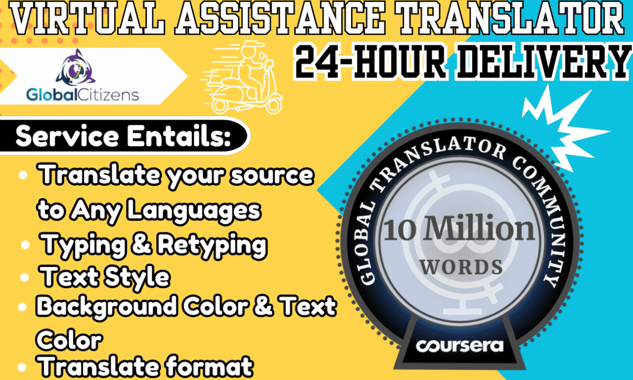 I will translate any document from English to any languages that you prefer in 24 hours.