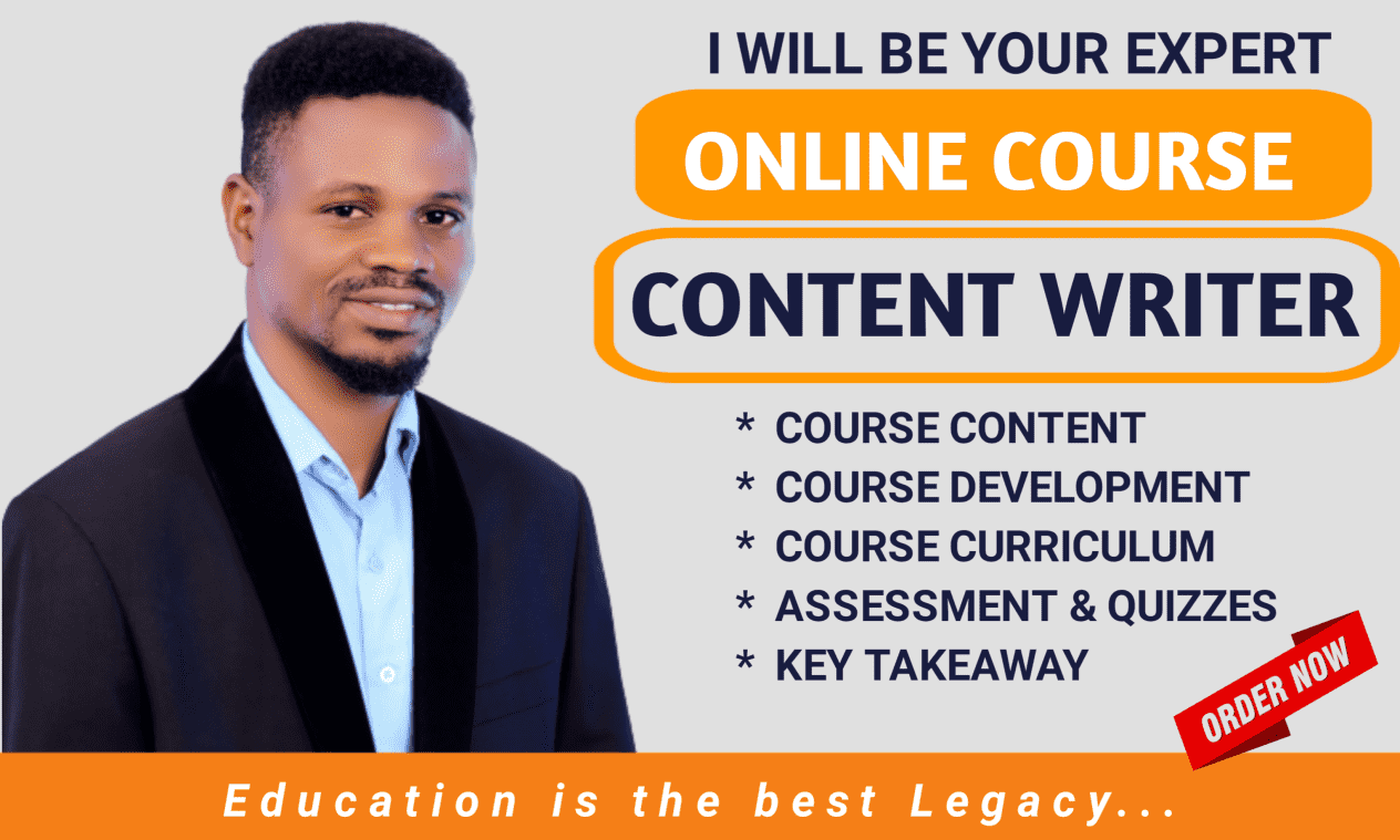 : I will write online course content, course curriculum course outline course development