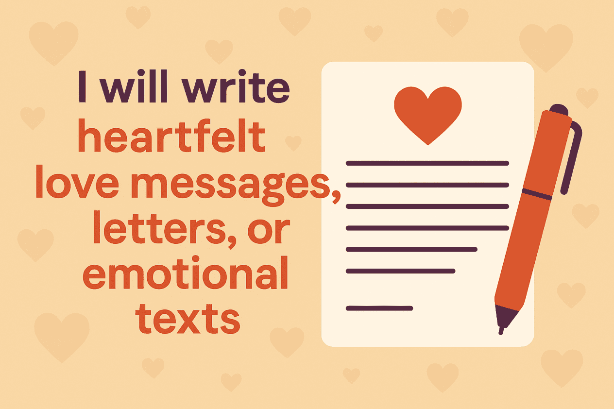 I will write heartfelt love messages, letters, or emotional texts for any occasion