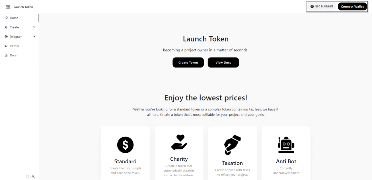 Create your contract at the lowest prices @ launchtoken.app