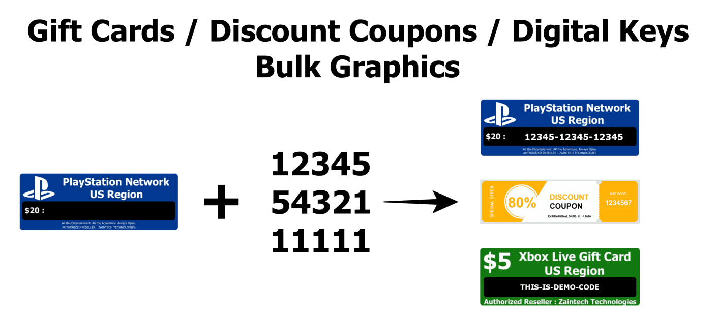 I will add your Gift Cards / Redeem Codes / Digital Keys to your graphic.