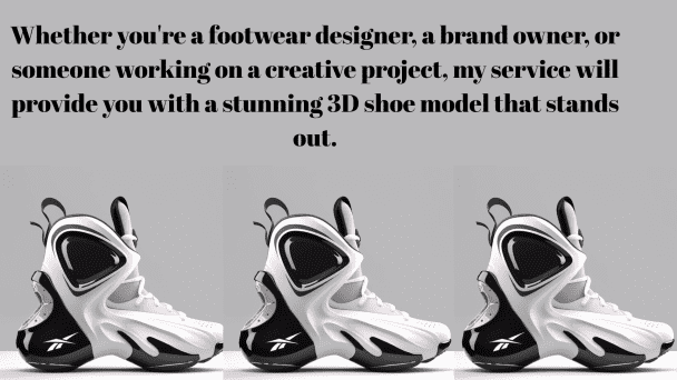 I will do 3d shoe modelling 3d shoe animation 3d shoe rendering footwear shoe design