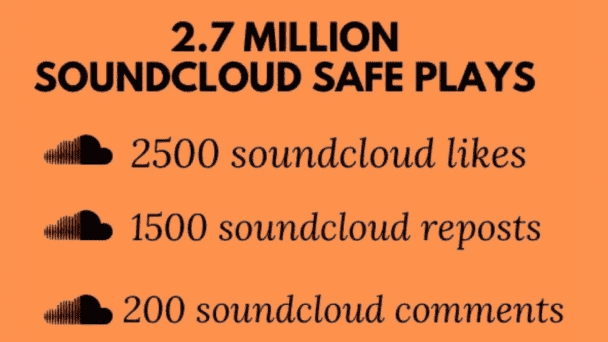 2.7 million soundcloud PLAYS + 2500 Sound Cloud LIKES+ 1500 Reposts + 200 Soundcloud Comments