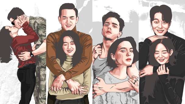 I will draw a vector art cartoon for you and your partner