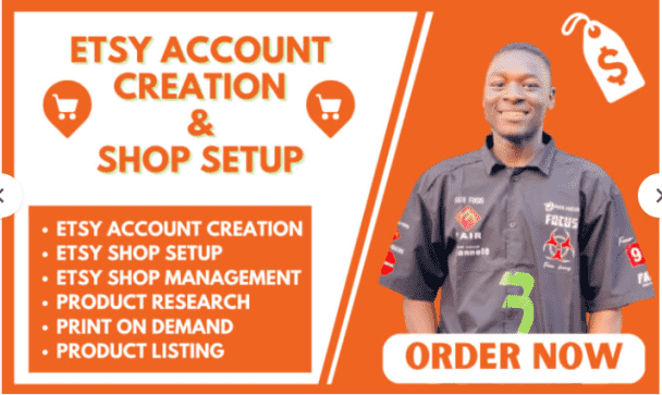I will do etsy account creation, etsy digital products design, etsy SEO, printify