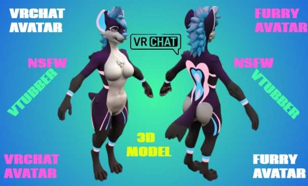 I will create adorable vrchat avatar, vrchat, furry, fursona, 3d model, nsfw, sfw for you