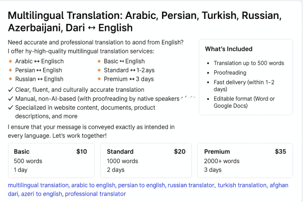 Multilingual Translation: Arabic, Persian, Turkish, Russian, Azerbaijani, Dari ↔ English
