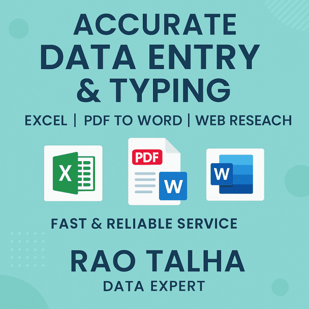 I will do accurate data entry, typing work, and Excel data cleaning