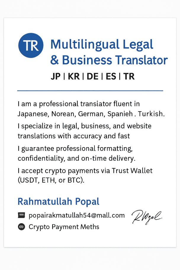 Multilingual Legal & Business Translator – JP | KR | DE | ES | TR