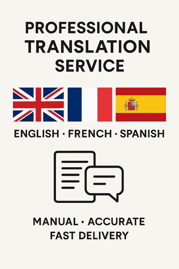 I will translate your documents between English, French, Spanish, and more