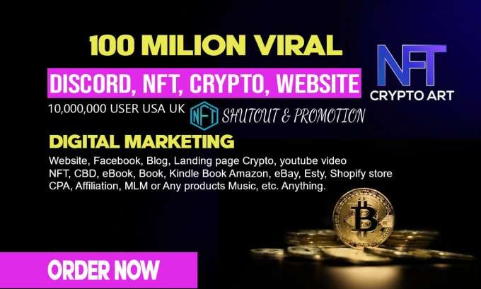 I will advertise your crypto, discord, ico, token, link and nft website promotion