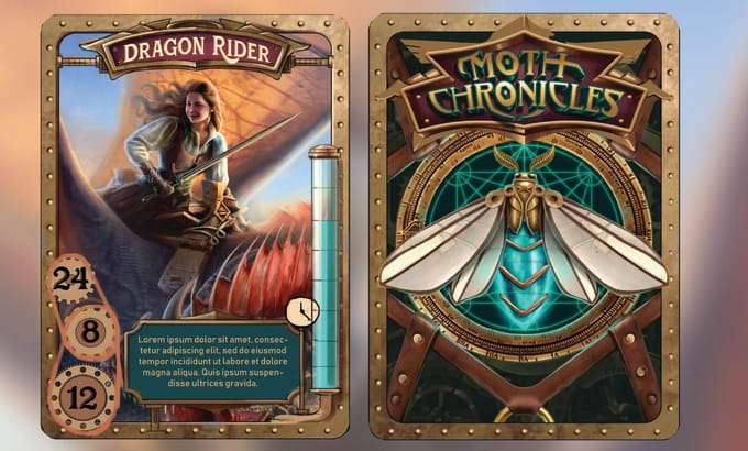 I will do art design, card game design, board game, tcg, tarot cards, and box design