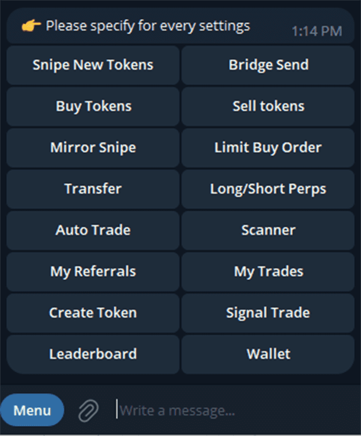 I will provide you telegram trade bot(sniper bot)