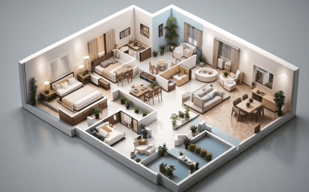 I will do architectural isometric 3d floor plan interior exterior in revit sketchup