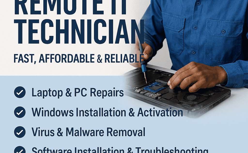 Remote IT Technician | Laptop & Software Repair | Fast, Reliable Service