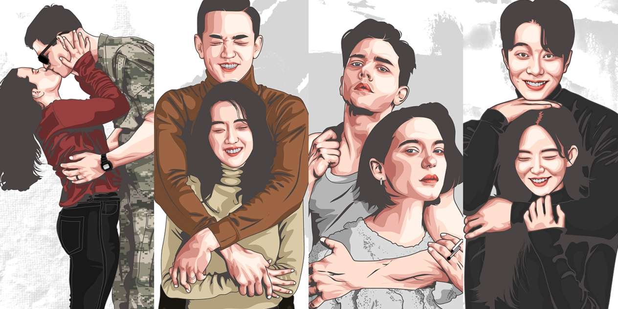 I will draw a vector art cartoon for you and your partner