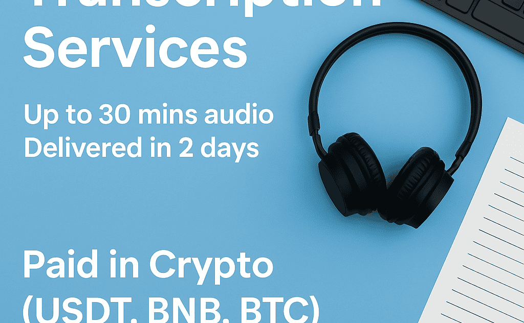 I will transcribe 10 minutes of audio or video for $5, payable in USDT