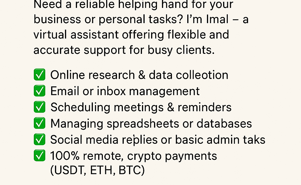 Reliable Virtual Assistant & Online Research Services – Pay in Crypto
