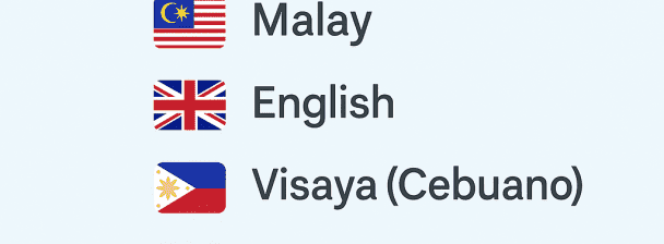 I will translate Malay, English, Visaya, Spanish, and Japanese accurately