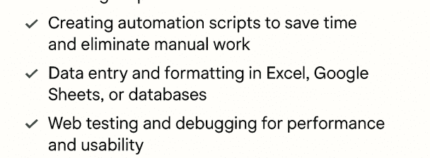 "I will build responsive websites, automate tasks with AI, and handle accurate data entry"