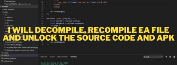 Execute ea file, decompile and recompile ea file with source code unlock and APK