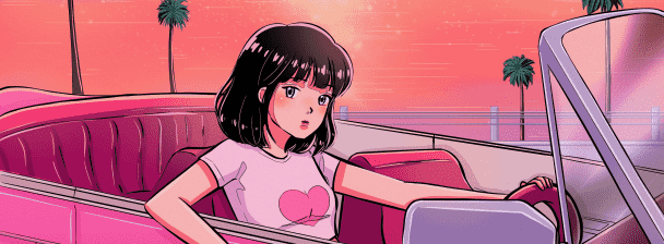 I will create a portrait illustration in retro 80s-90s Japanese city pop anime style